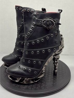 Hades Women's Black Gothic Eyelet Heel Ankle Boots steampunk